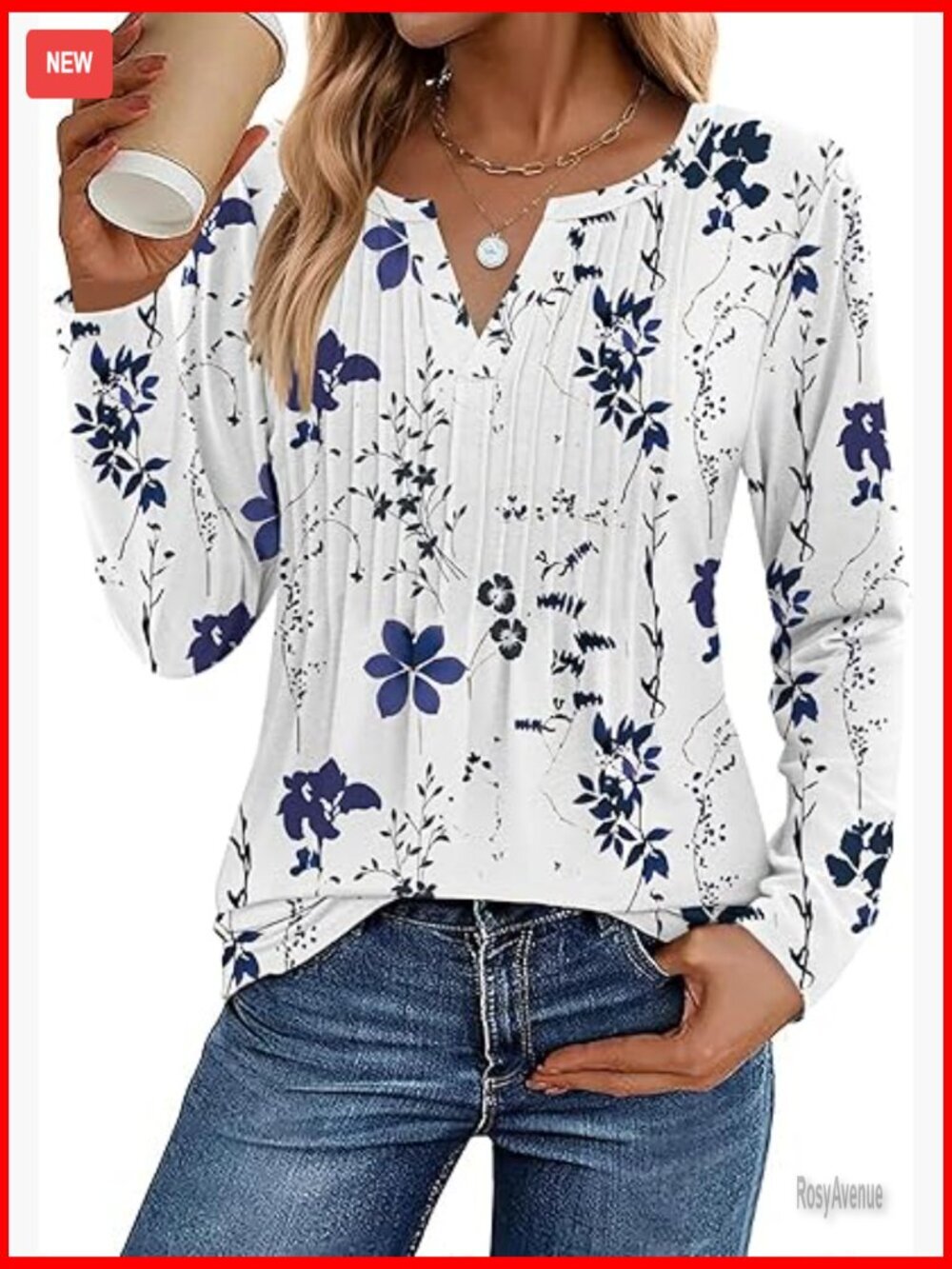 Long Sleeve Tunic Blouse V-Neck Pleated Tops Dressy Casual